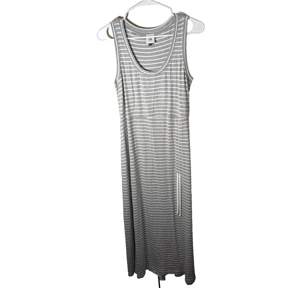 Cabi Maxi Dress Women's Small Gray Striped Terry Sleeveless Long Sheath Scoop
